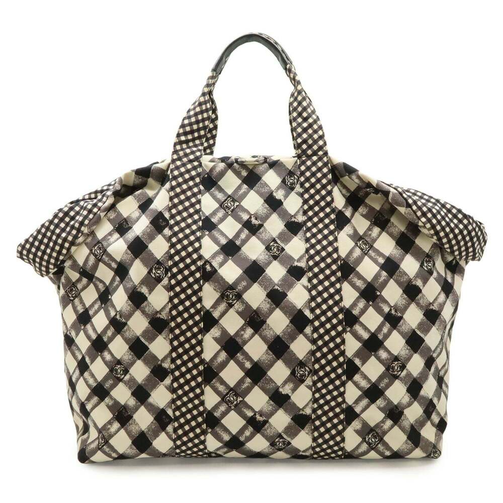 CHANEL Black Canvas Logo Tote Bag